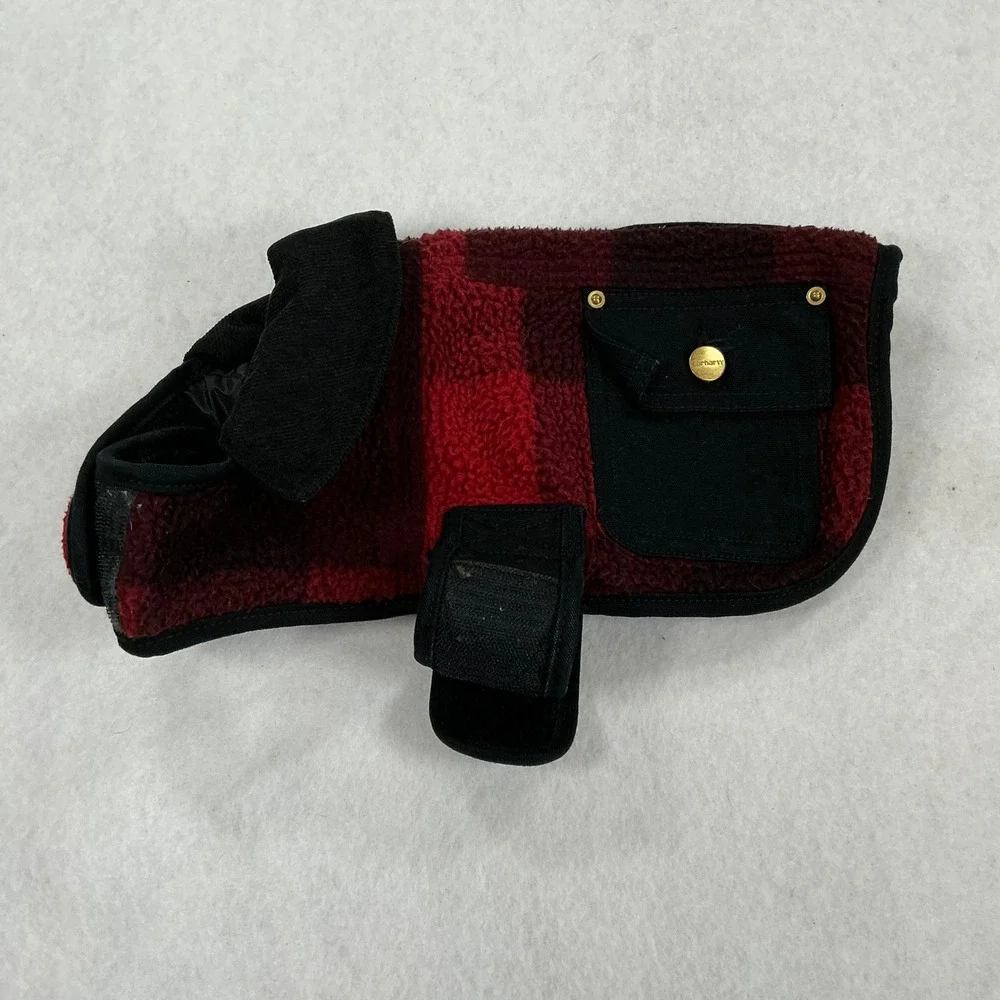 Carhartt Dog Vest Red Black Buffalo Plaid Sherpa Fleece Quilted Lining Pockets